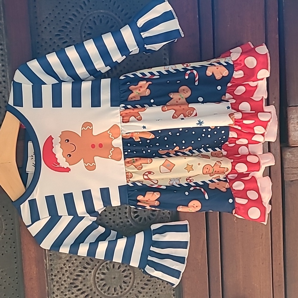 Girls NWT Christmas Dress 12-18 Months Gingerbread Man Boutique